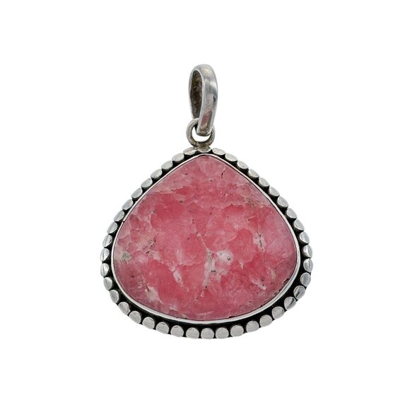Vintage Sterling Silver 925 Pink Rhodochrosite Teardrop Pendant - Picture 1 of 4
